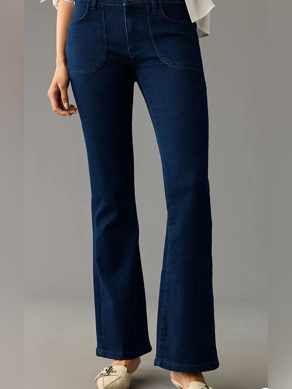 Anthropologie Pilcro The Icon Low Rise Flare Jeans Dark Blue Wash 34 Stretch